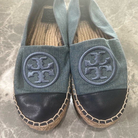 TORY BURCH Benton Slip-On Platform Espadrille Flat 8.5 M Denim/Navy/Chambray - Picture 2 of 8